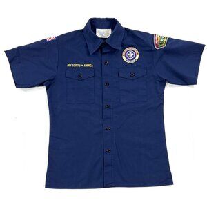 Boy Scouts America Official Youth Shirt Size Medium Blue Short Sleeve Patches